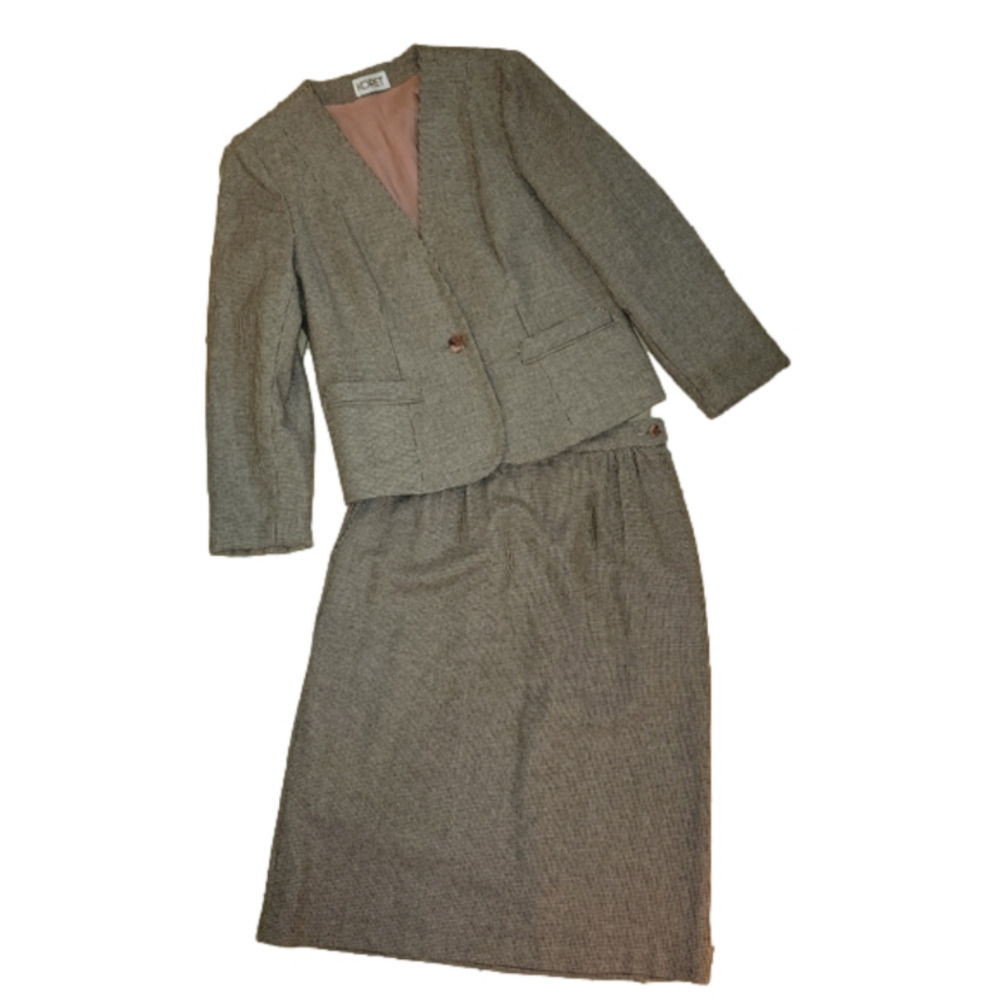 Vintage Koret coordinating blazer skirt suit set brown beige wool blend 8